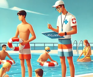 Ein von AI generierts Bild, dass einen Rettungsschwimmer zeigt.